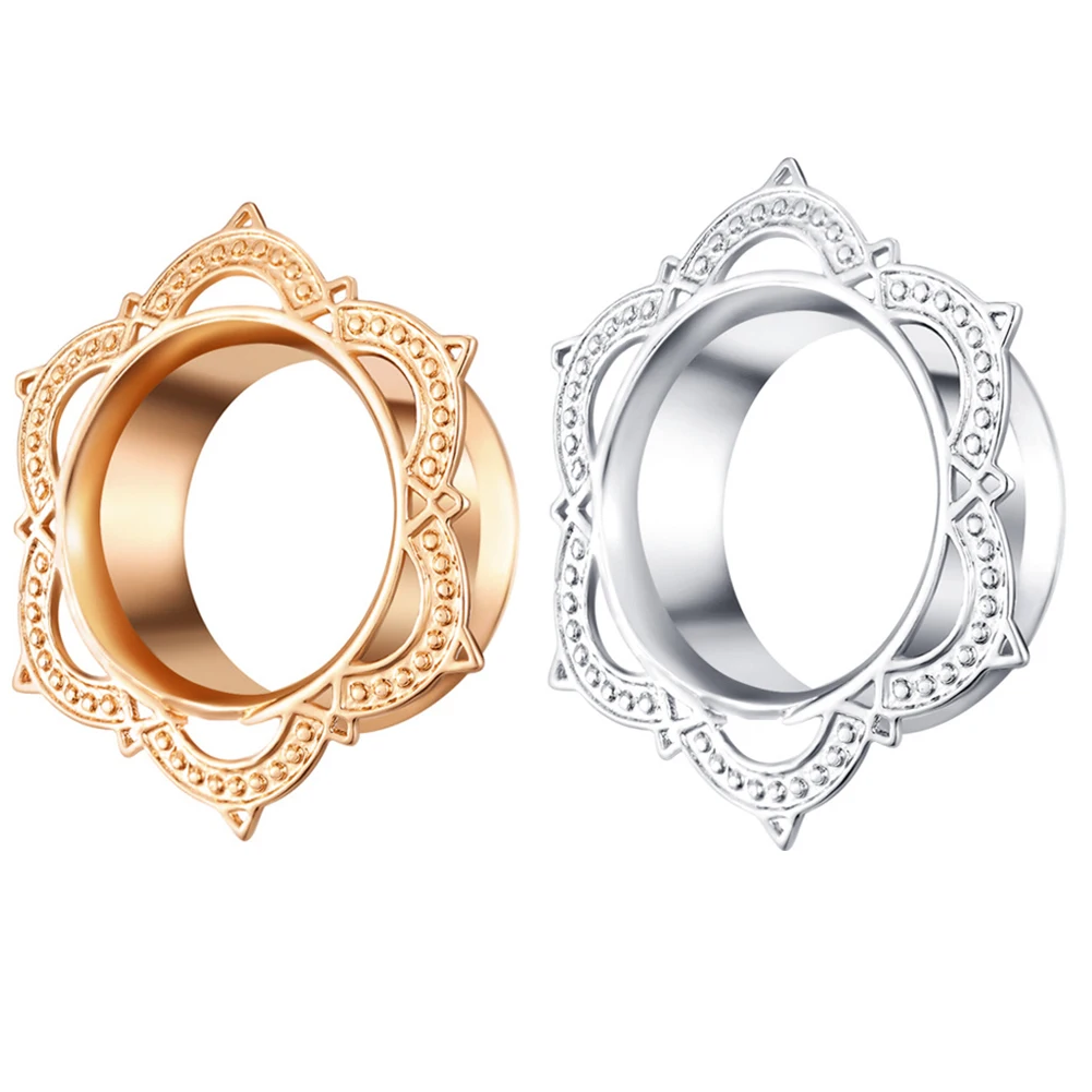 1 шт унисекс цветок лотоса затычки для ушей золотые/серебряные двойные пробки