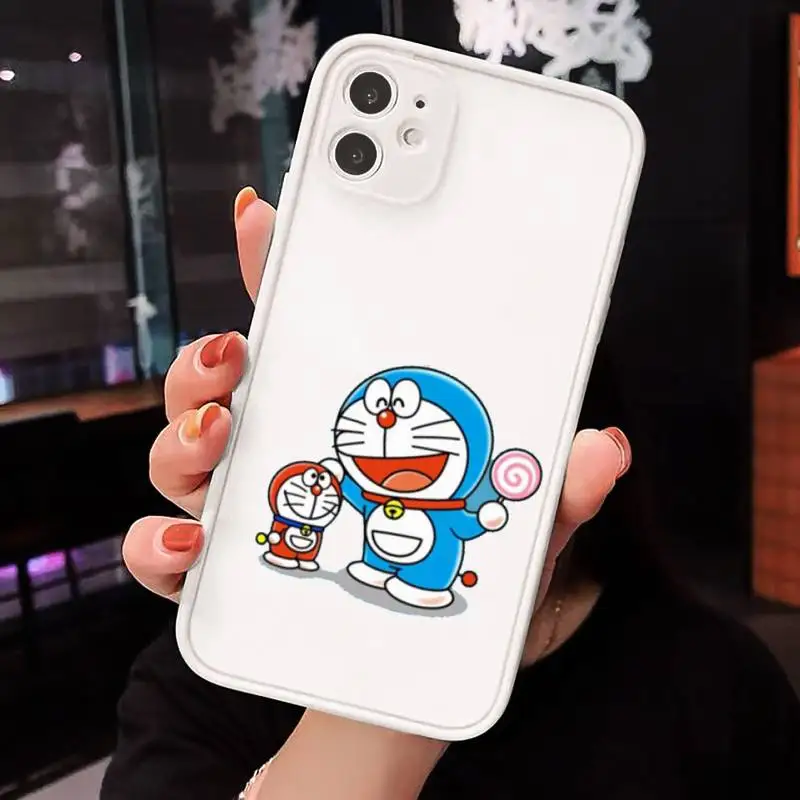 

Cute Cartoon Doraemon Robot cat Phone Case Matte For iPhone 12 Mini 11 Pro XR XS Max 7 8 Plus X Hard PC Back Cover