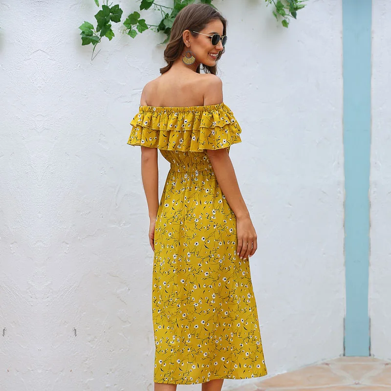 

A-line Spaghetti Strap Summer Print Tassel Short Streetwear Strapless Natural Knee-length