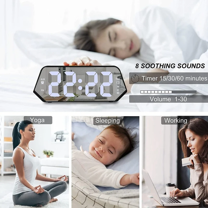 Digital Alarm Clock Large Display With Sound Machine White Noise For Bedroom Living Room | Дом и сад