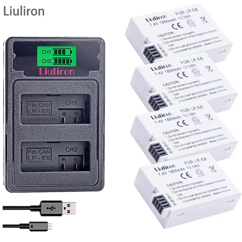 charger and 4battery Акумуляторная батарея LP-E8 LPE8 LP E8 Батарея+ ЖК-дисплей двойной Зарядное устройство для цифровой однообъективной зеркальной камеры Canon EOS 550D 600D 650D 700D X4 X5 X6i X7i T2i T3i Батарея - Цвет: charger and 4battery