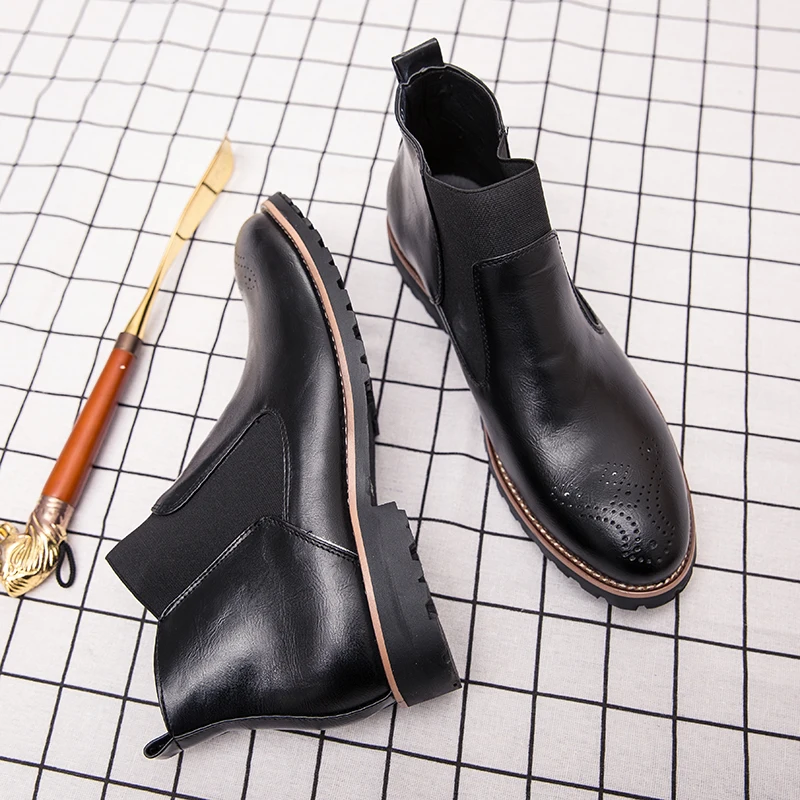 Зимние мужские ботинки в британском стиле модные Челси на меху повседневные