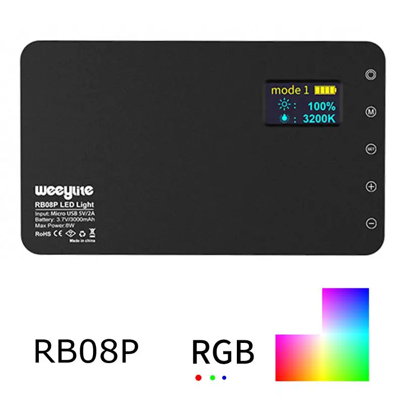 

RB08P RGB LED Camera Video Light Full Color Video Pocket Light Dimmable 2500K-8500K Bi-Color Panel Light