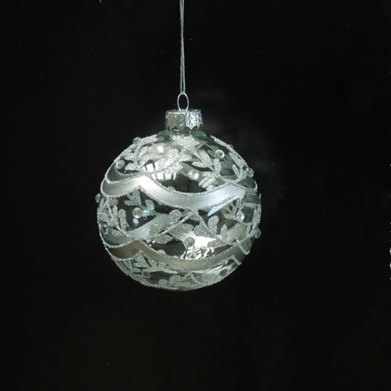 

8 шт./упак. Диаметр = 12 см ручная роспись висячий стеклянный глобус серебро рисунок Рождество стеклянные подвесные фестиваль украшения из ст...