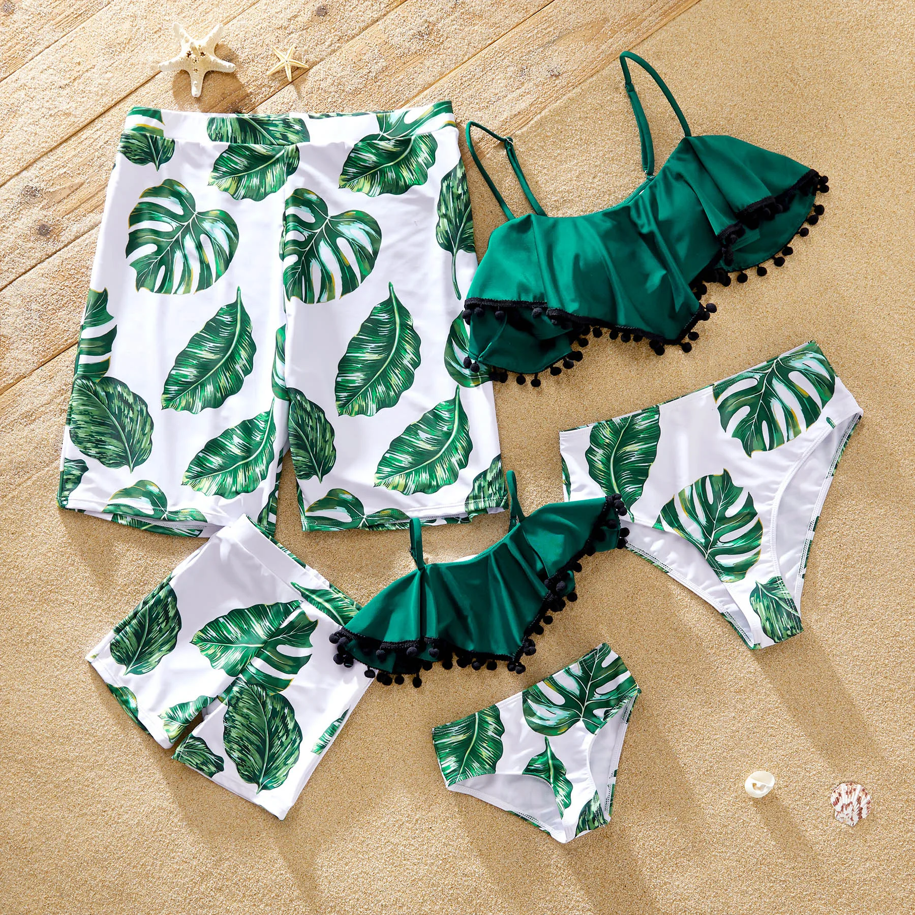 

PatPat 2021 New Arrival Summer Leaf Print Ruffled Family Matching Swimsuits