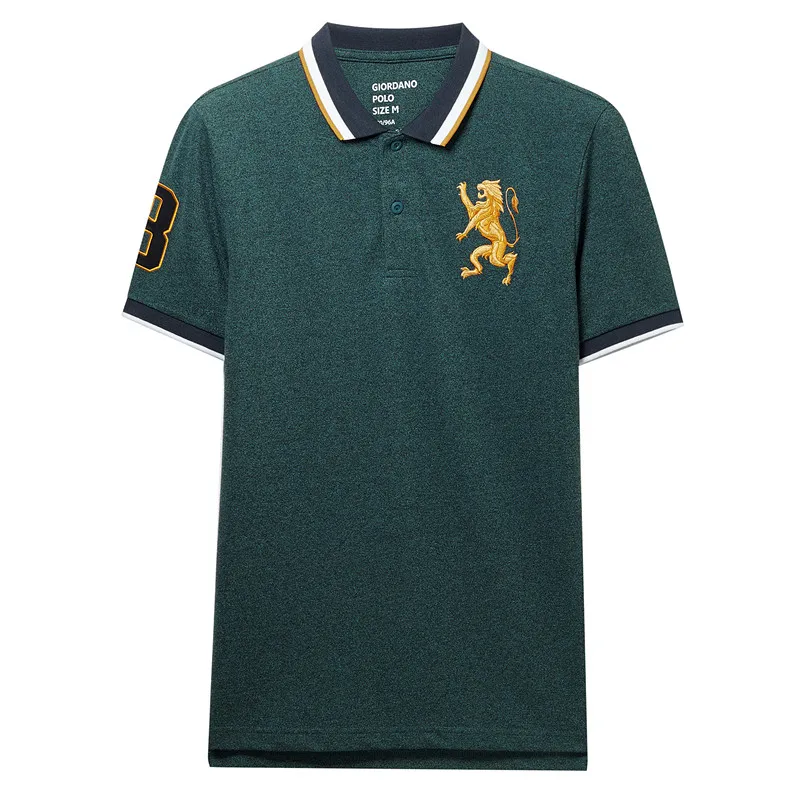 Giordano поло мужское футболка Polo slim fit с короткими рукавами с принтом победоносного льва на груди футболка поло мужская - Цвет: 24Green