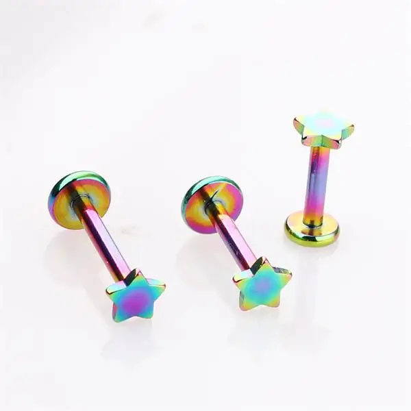 rainbow star style Лабрет Монро шпильки 16 г 316L нержавеющая сталь CZ Лабрет Монро кольца для губ хрящевая спираль трагус пирсинг носа 6-10 мм - Окраска металла: rainbow star style