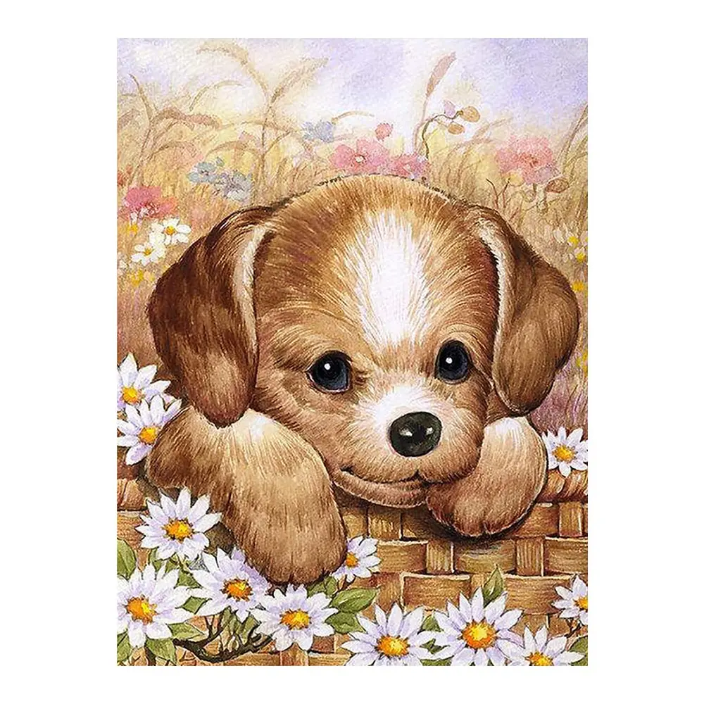 

Милые животные Алмазная картина собака цветок круглый полный дрель Цветочные Nouveaute DIY мозаика вышивка 5D Вышивка крестом домашний декор