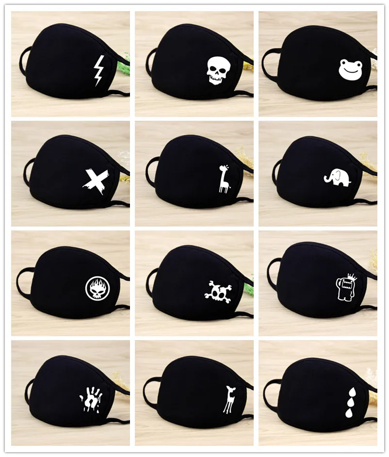 Black Cute Cartoon Giraffe Mask Printed Dustproof Cycling Muffle Unisex Winter Thicken Cotton Half Face Mouth 20*12.5CM | Красота и