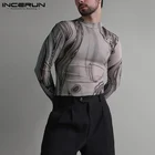 Стильные Новые мужские футболки INCERUN, мягкие тонкие Топы 2021, футболка с принтом, модные облегающие повседневные футболки с длинным рукавом и круглым вырезом