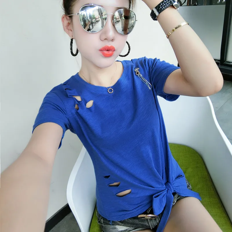 2021 Новая женская летняя обувь полые футболка с бантом Женская отверстиями Топы