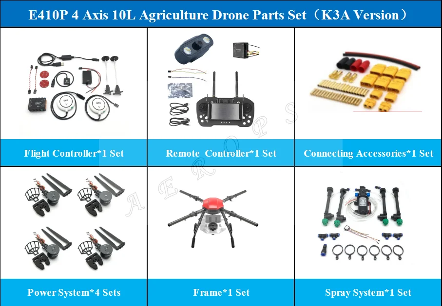

Aerops E410P 4 Axis 10L 10KG Payload Agriculture Drone UAV Parts Set Jiyi K3A K++ VKE V7-AG Boying Paladin Flight Control