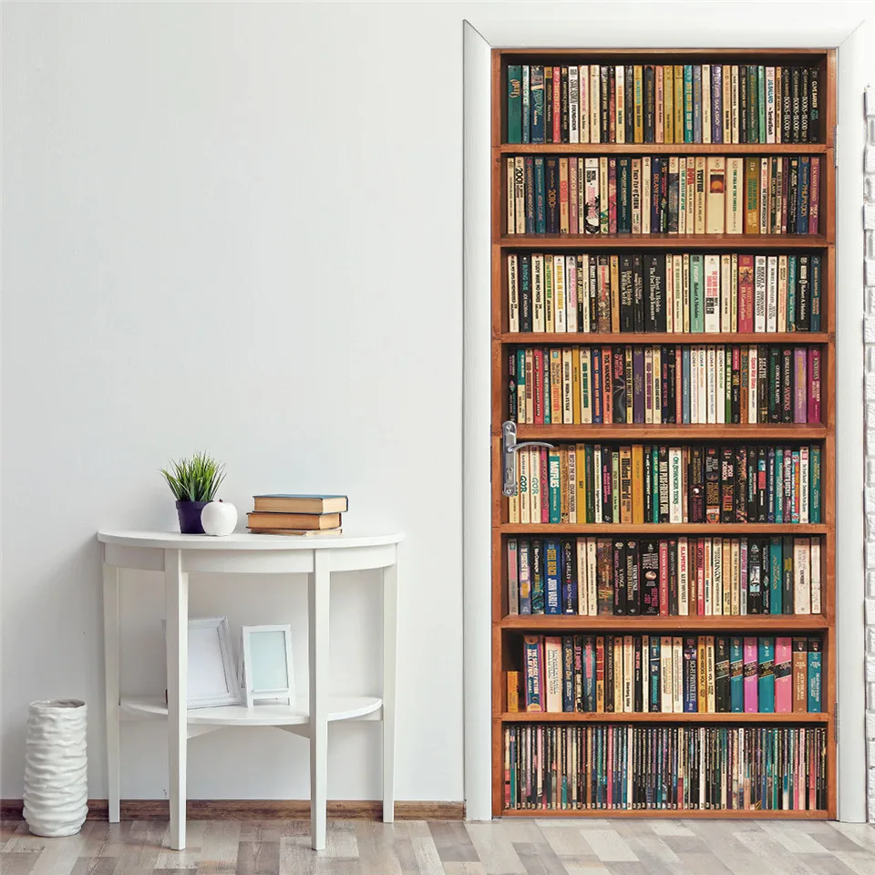 Ретро библиотеки книжная полка двери Стикеры DIY ПВХ водонепроницаемый самоклеющиеся обои стикеры s на двери домашний декор плакат наклейки