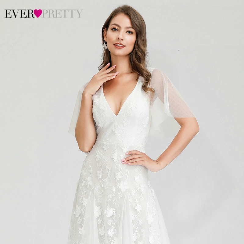 Элегантные белые свадебные платья Ever Pretty EP00723WH ТРАПЕЦИЕВИДНОЕ ПЛАТЬЕ с двойным v