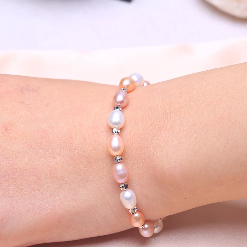 Женский браслет из серебра 925 пробы с натуральным пресноводным жемчугом |
