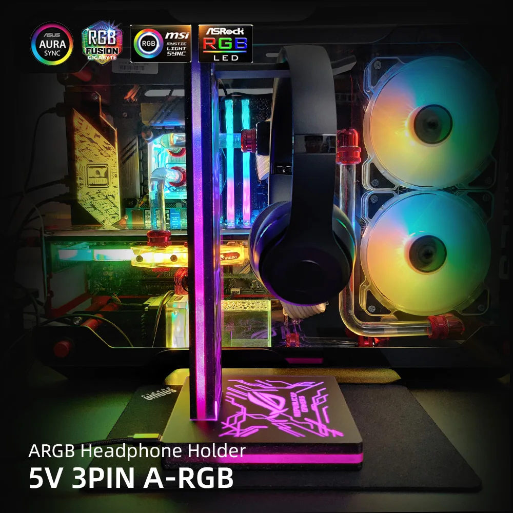 ARGB Headphone Holder RGB Headset Bracket Custom LOGO Earphone Stand 5V3PIN AURA SNC ROG Metal Frame Symphony Customization MOD |