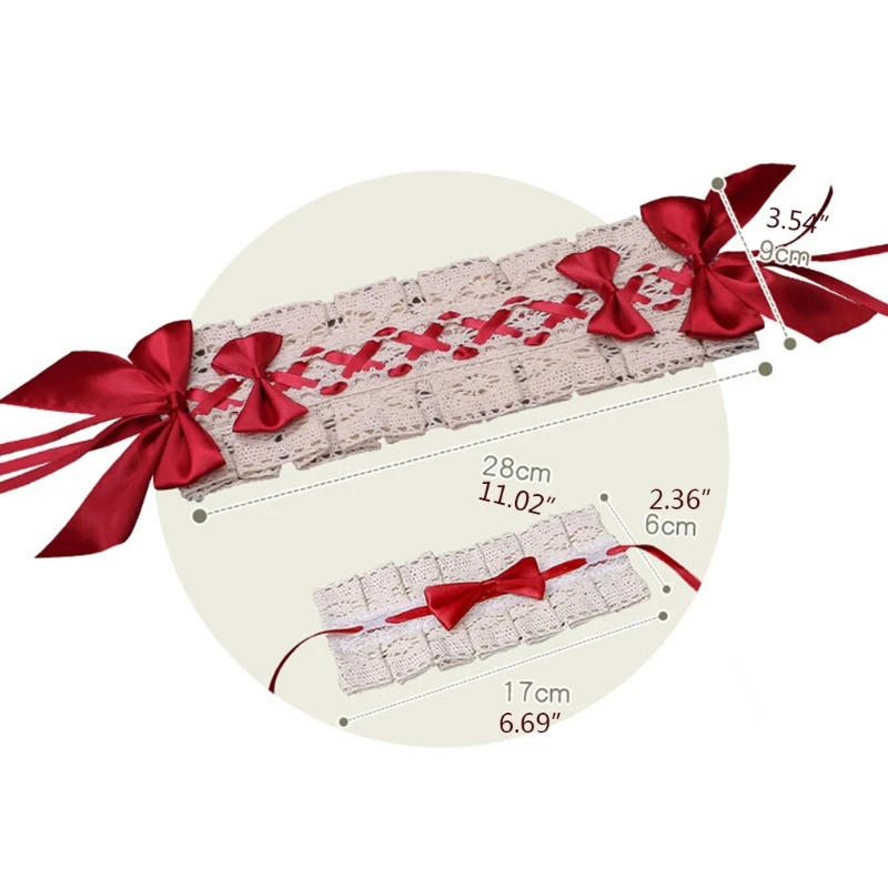 

Gothic Lolita Headband Wrist Cuffs Set Sweet Ruffled Lace Ribbon Bow Hairband Hand Sleeves Anime Maid Cosplay Costume D0JD