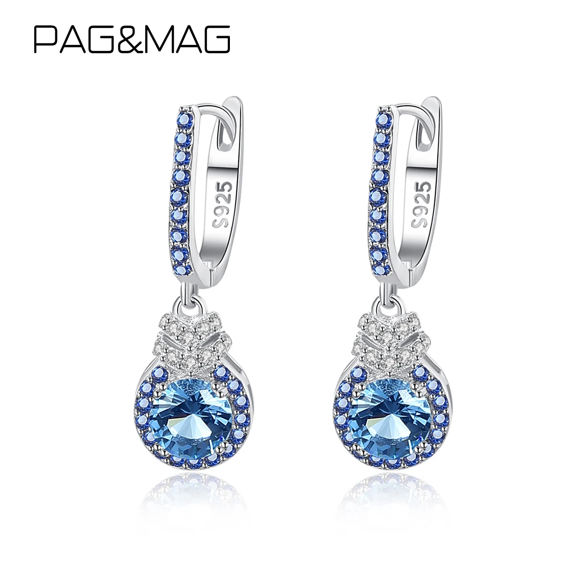 

Женские серьги-подвески из стерлингового серебра 925 пробы с синим кубическим цирконием, эффектные свадебные ювелирные украшения