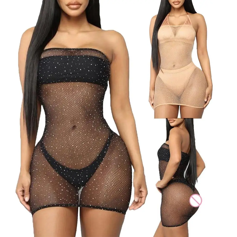 

European and American wrapped chest hot diamond sexy lingerie dot diamond starry net uniform temptation