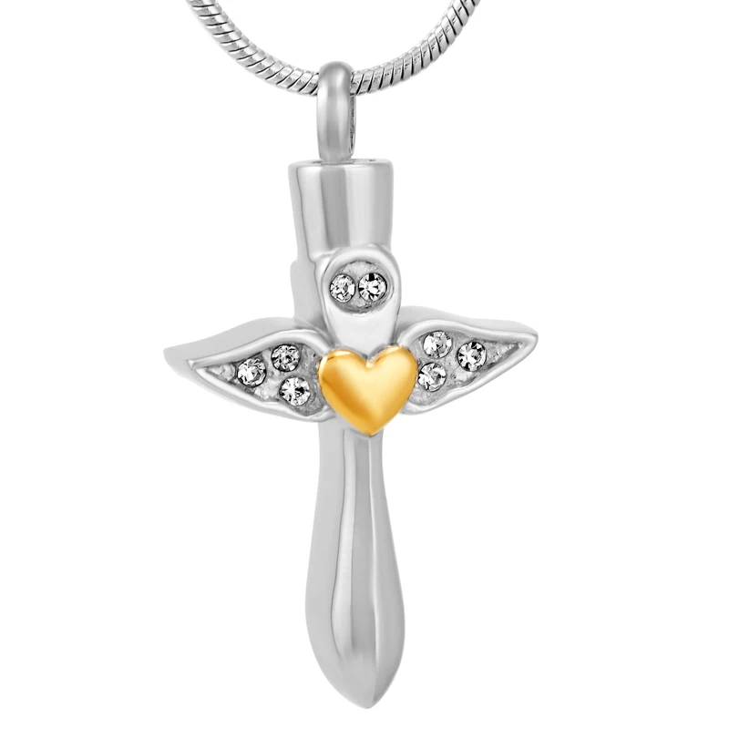 

Stainless Steel Keepsake Urn Necklace For Ashes Crystal Wing Cross Hold Heart Cremation Memorial Jewelry Free Shipping