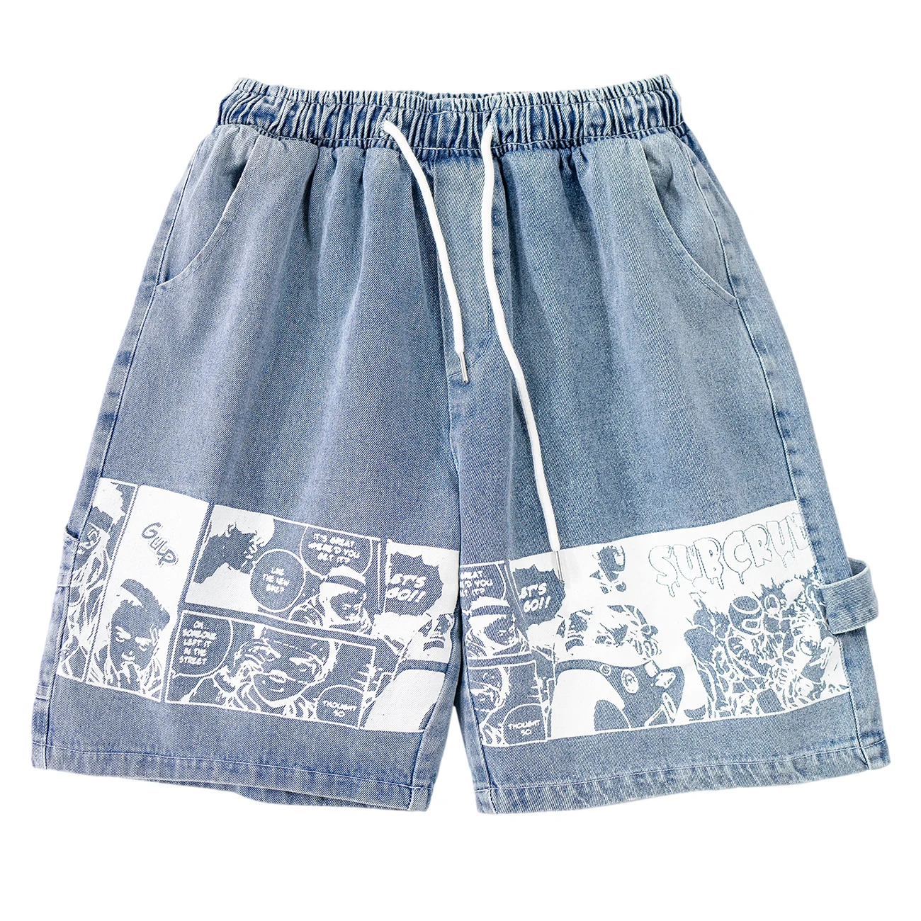 2021 Summer Harajuku Hip Hop Denim Shorts Cartoon Comics Print Streetwear Short Jeans Mens Casual Baggy Pant | Мужская одежда