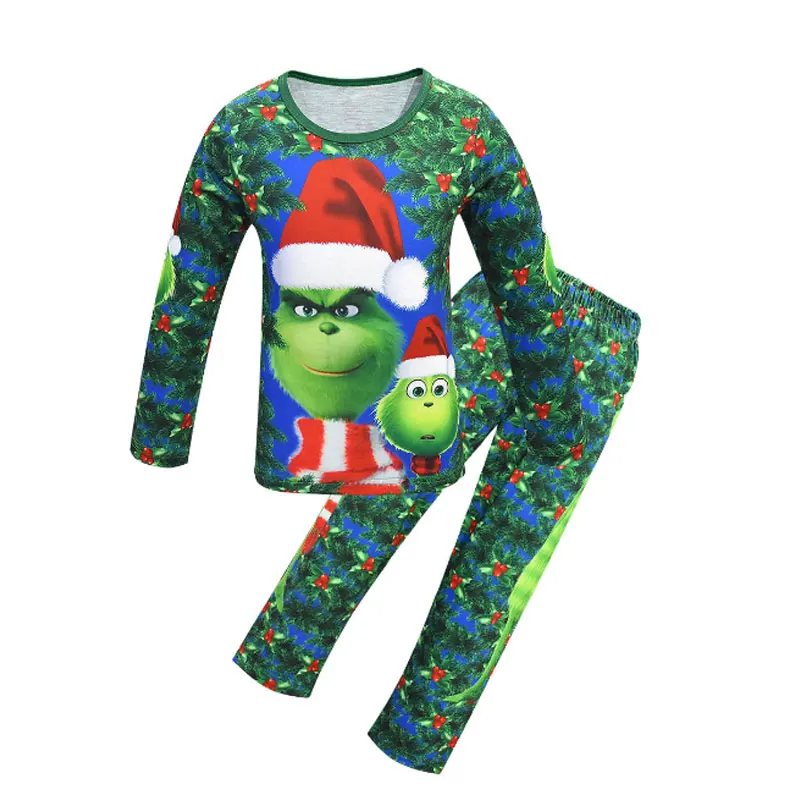 Комплект одежды для мальчиков рубашка и брюки с принтом Санта Клауса зеленый