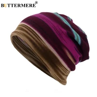 buttermere autumn winter hats for men women turban hat female striped knitted cap winter beanie scarf mask pile heap cap