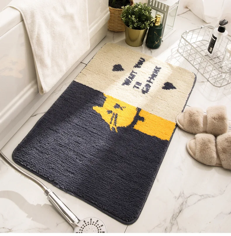

Plush Carpet Non-slip Bath Mat Bathroom Rug Gray Cartoon Cat Rabbit Soft Surface Warm Floor Rugs for Home Decoration