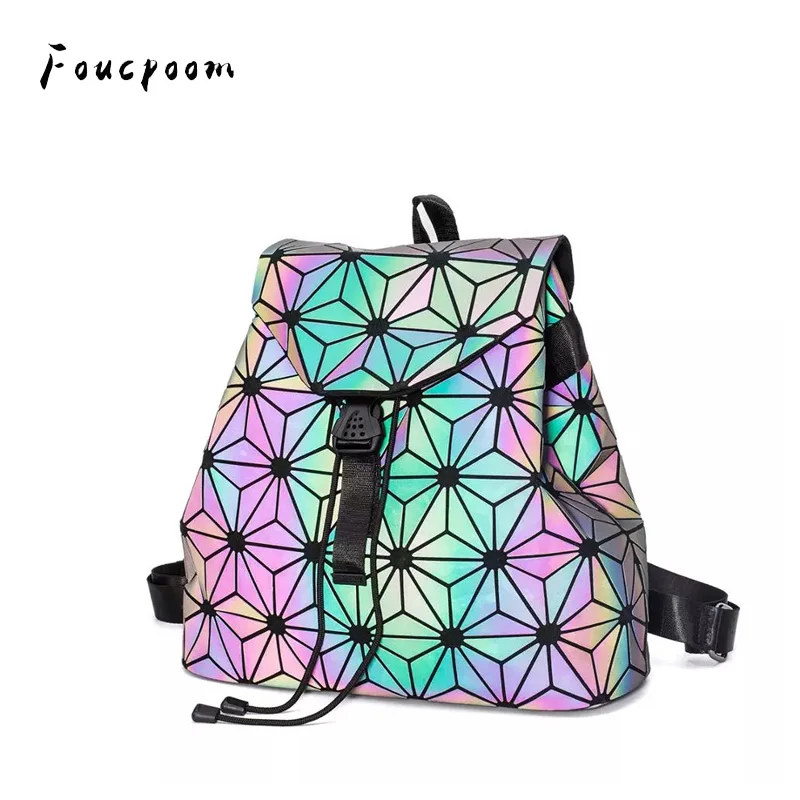 

Women Laser Luminous Backpack School Hologram Geometric Fold Student School Bags For Teenage Girls Daily holographic sac a dos