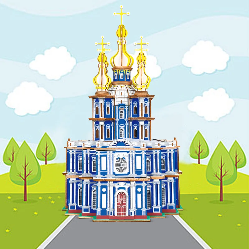 

candice guo 3D wooden puzzle DIY toy woodcraft architecture kit building Russian Smolny Monastery birthday Christmas gift 1pc