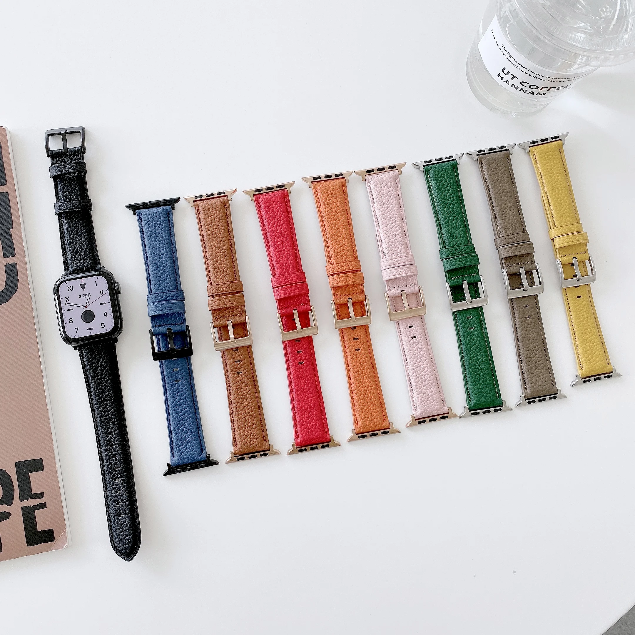 

Ремешок из натуральной кожи с узором Личи для Apple watch band 42 мм 44 мм iWatch 38 мм 40 мм, браслет серии 6 5 4 3 2 1