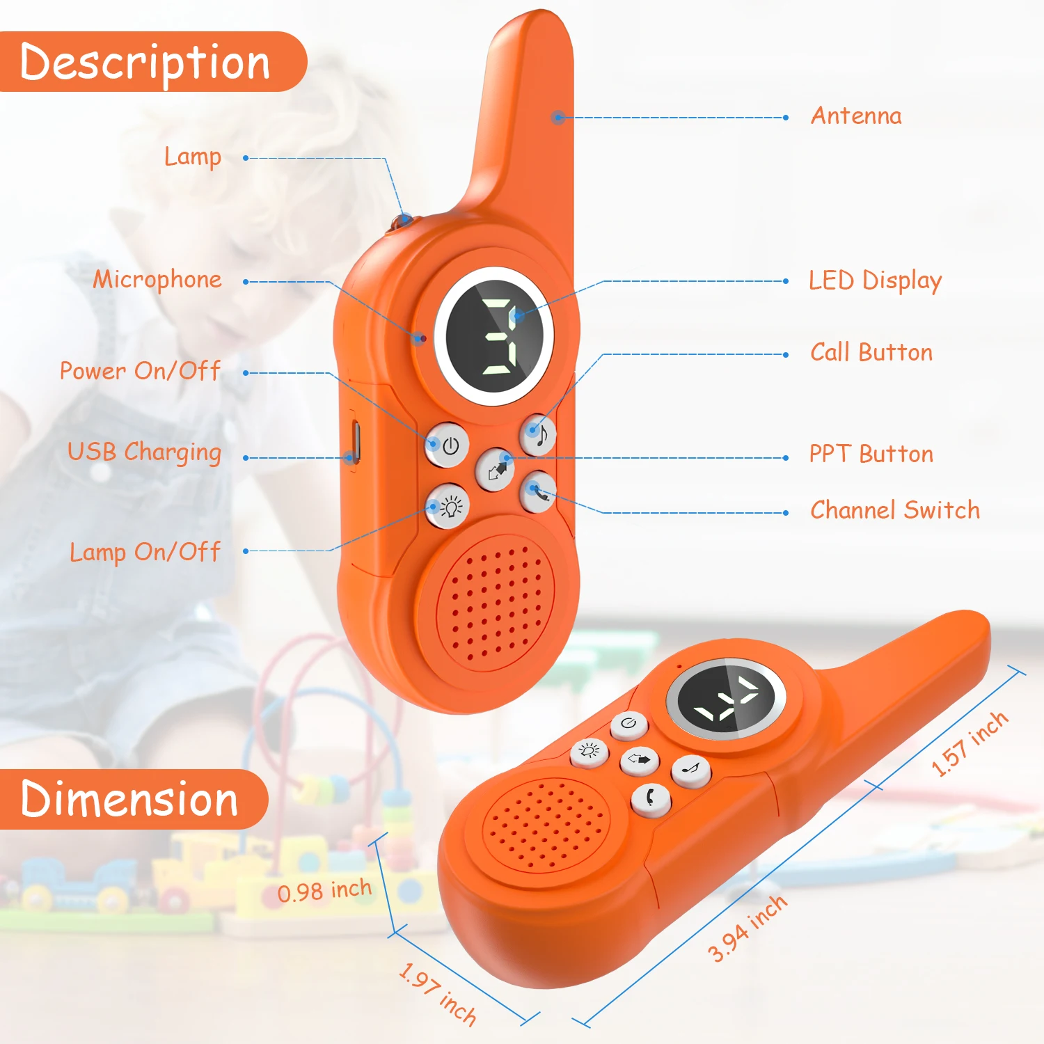 2PCS Children's remote control smart wireless walkie talkie USB rechargeable children's toy wireless mini smart walkie talkie