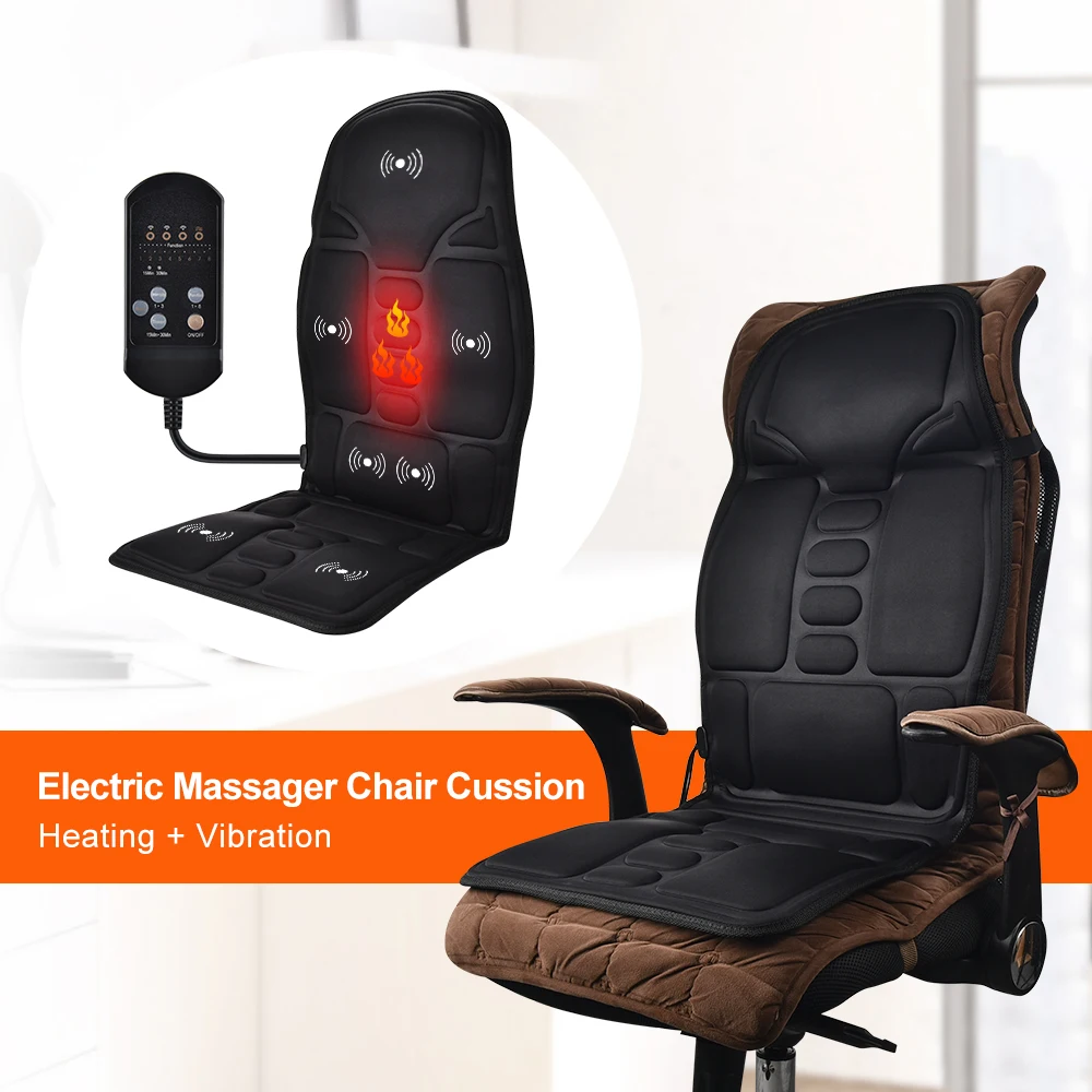 

Electric Portable Heating Vibrating Back Massager Chair Mat Portable In Cushion Car Home Office Lumbar Neck Mattress Pain Relief