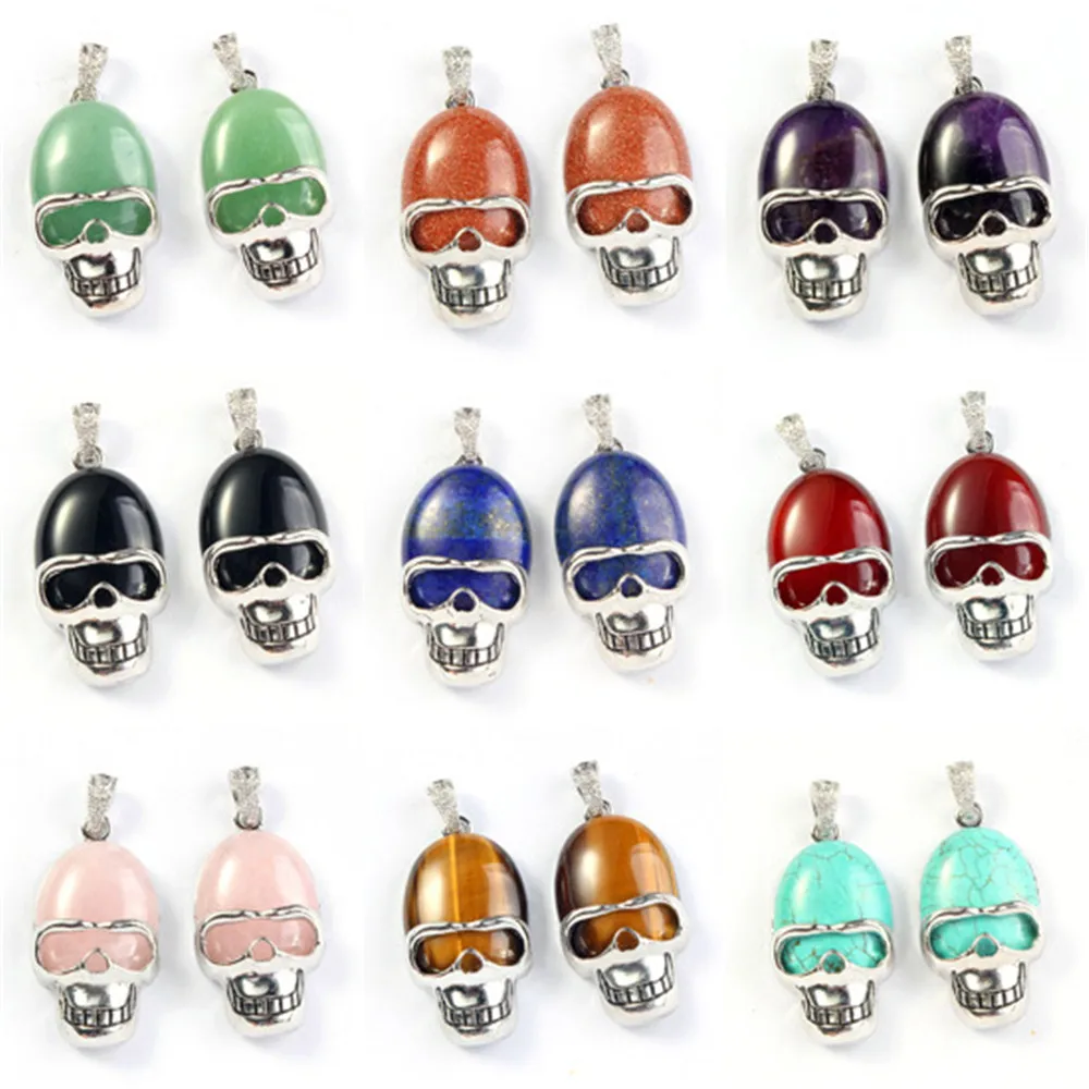 Новинка 6 шт. оптовая продажа из друзы череп натуральный камень ожерелье s кулон