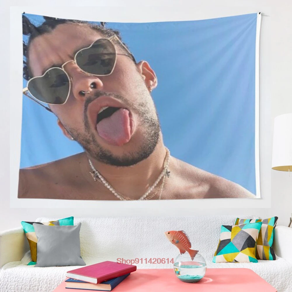 

Bad Bunny Shirtless Selfie tapestry Wall Hanging Astrology Divination Bedspread