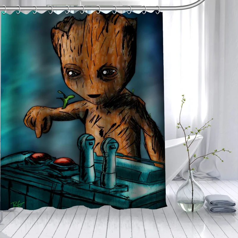 Hot Sale Baby Groot Cartoon Custom Shower Curtain 3D Waterproof Polyester Fabric Bath 12 Hooks For The Bathroom | Дом и сад