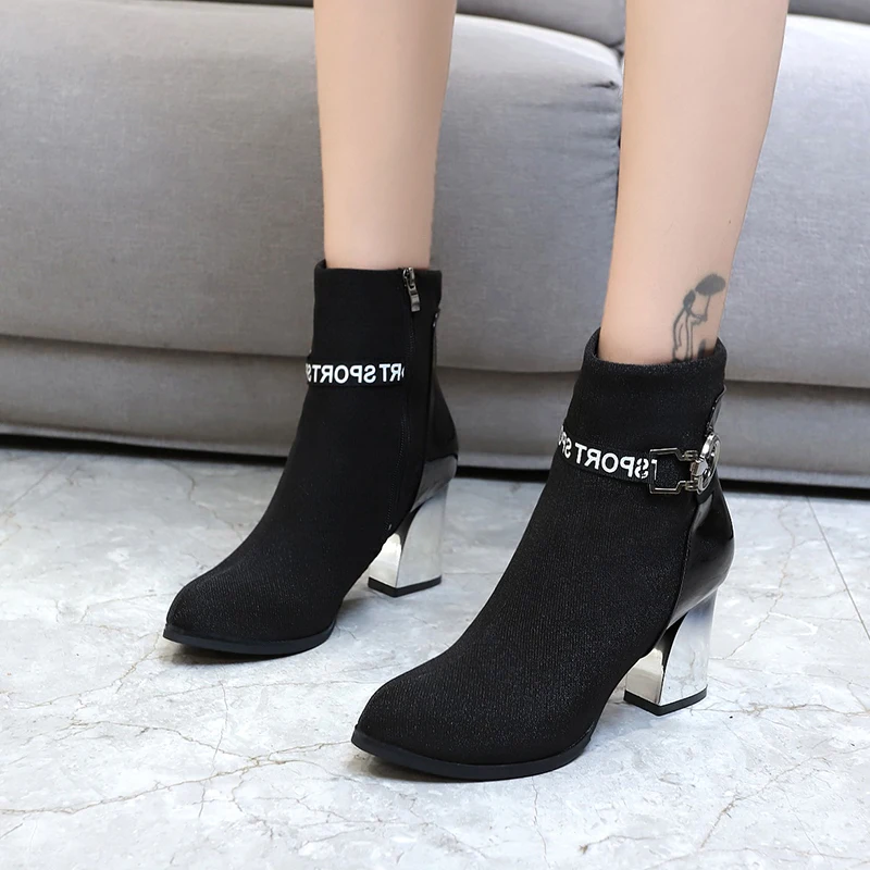 Ботинки носки облегающие эластичные ботильоны для женщин ботинки с острым