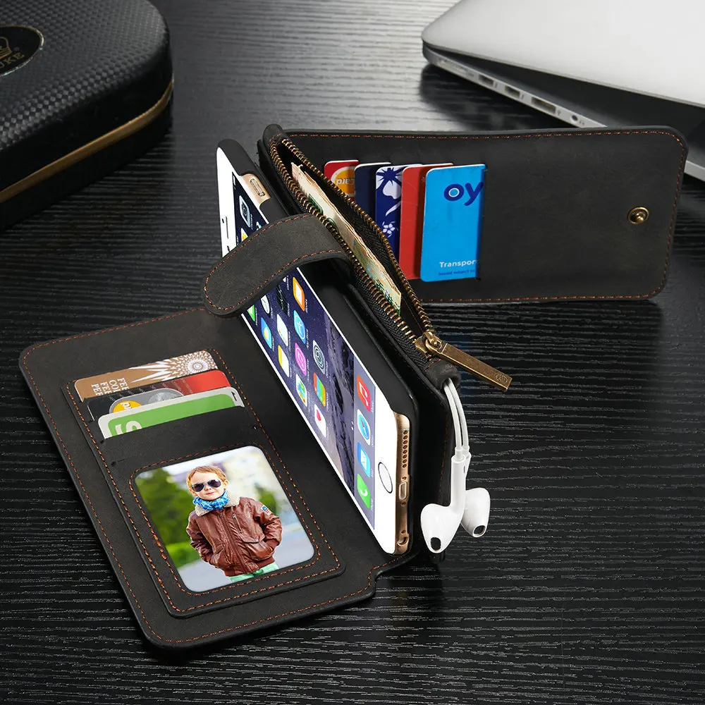 Роскошные Slim Fit Премиум кожаный чехол для IPhone6Plus 2 в 1 кошелек Чехол кобура