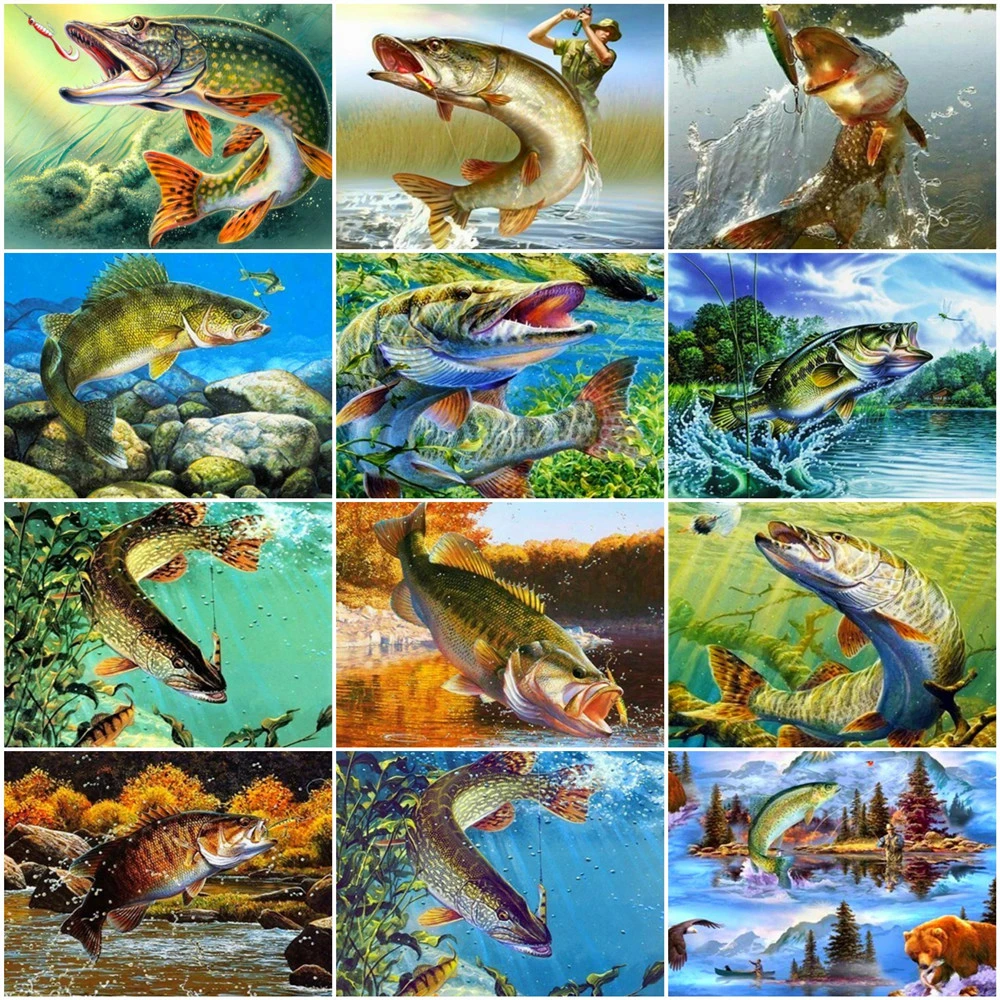

HUACAN Oil Painting By Numbers Fish Drawing On Canvas Unique Gift Hand Painted Pictures Animal Kits Home Decoration