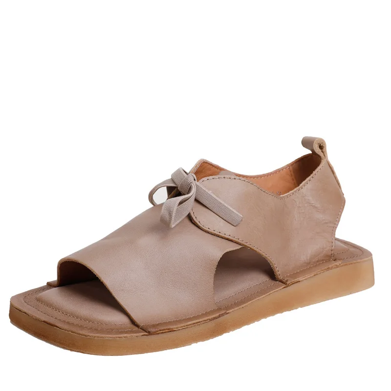 

Johnature Genuine Leather Retro Sandals Lace-up Women Shoes Casual Sewing Flat With Leisure Concise Handmade Ladies Sandals