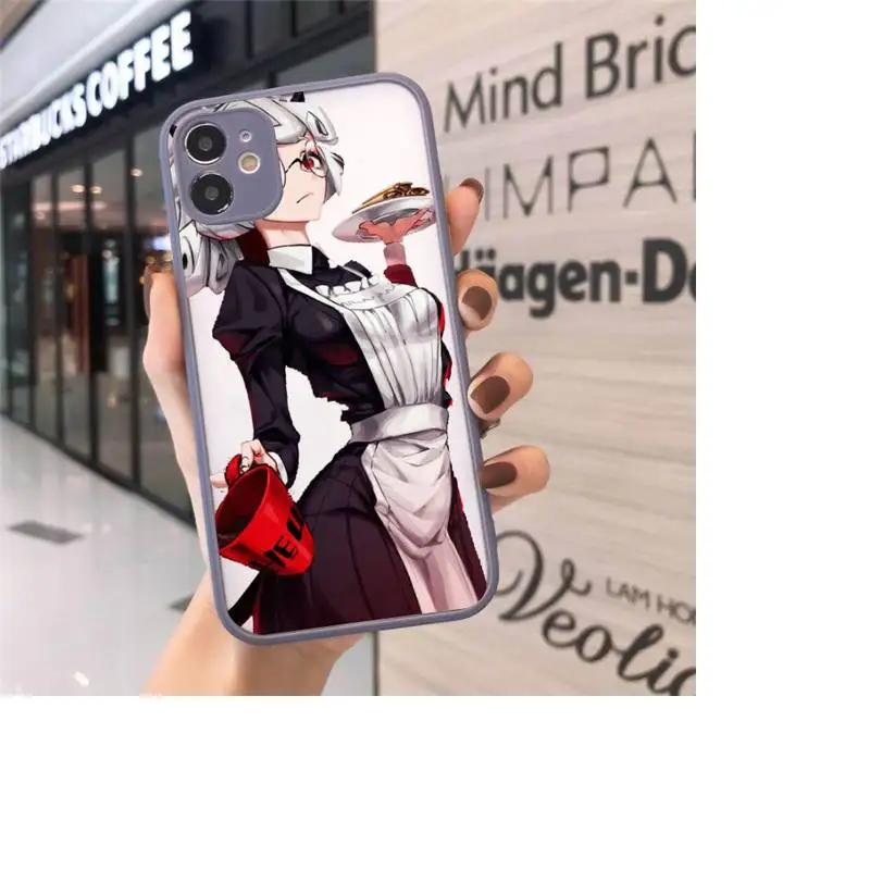 

Cute cartoon helltaker Phone Case For iPhone 12 11 Mini Pro XR XS Max 7 8 Plus X Matte transparent Gray Cover