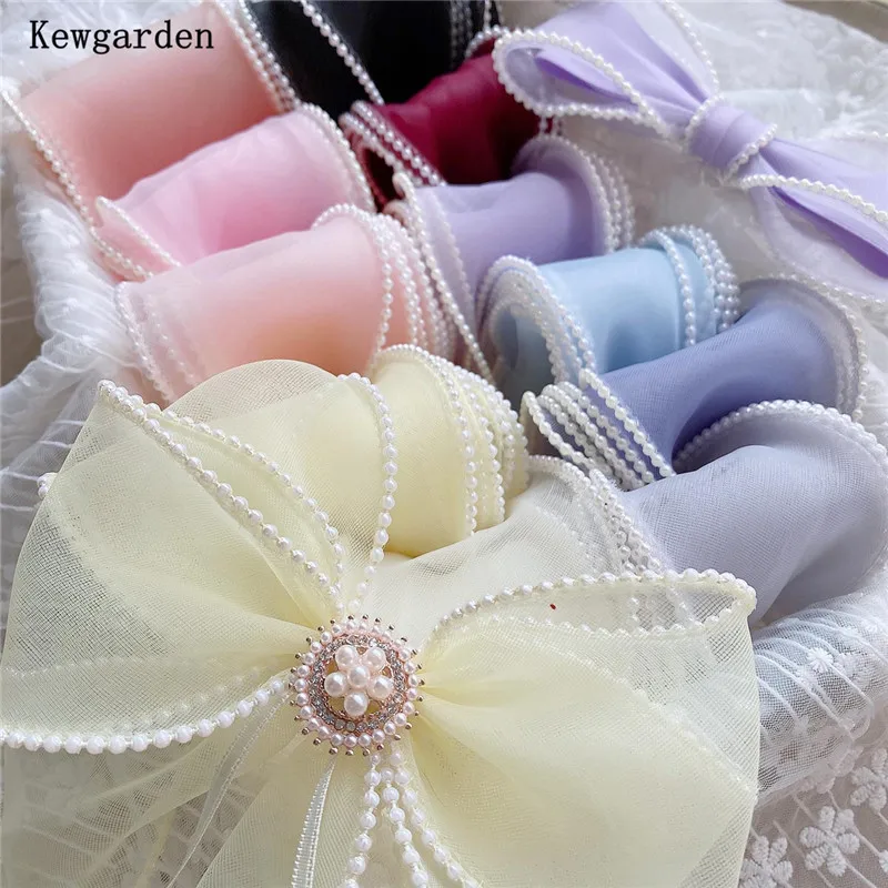 

Kewgarden DIY Hairbow Accessories 6cm 60mm Bead edge Organza Ribbon Handmade Tape Packing Webbing Wholesale 25 Meters