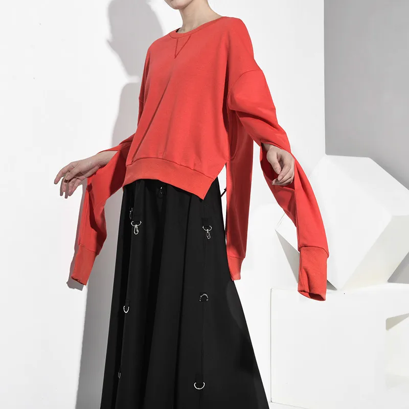 DEAT свободный крой черный ассиметричный выдалбливают толстовка новинка круглый