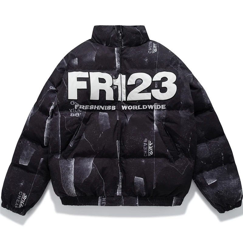 

Unisex Thick Black White PU Leather Parkas Winter Male Jacket Clothes Couple Coats Mens Cotton Zipper Parka Jackets