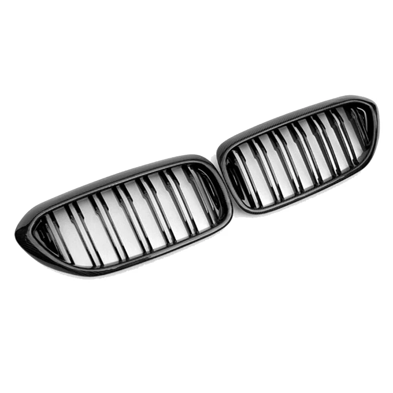 

Car Carbon Fiber Glossy Black Double Slat Front Kidney Grille Grill for BMW-5 Series G30 G31 G38 530I 540I 2017-2019