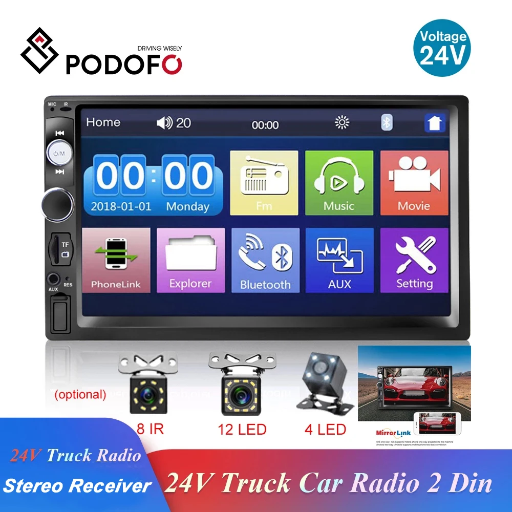$56.99 Podofo Autoradio 24V Car Stereo Receiver 2 Din Radio Cassette Recorder Coche Con Pantalla Mirrorlink Audio Player Truck Bus Van