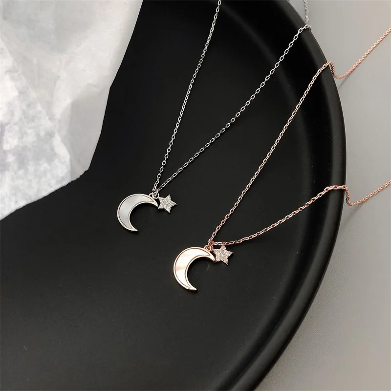 

SUPERAINBOW 925 Sterling Silver Simple Star & Moon Pendant Necklace For Women New Statement Necklaces Fine Jewelry SR-N206