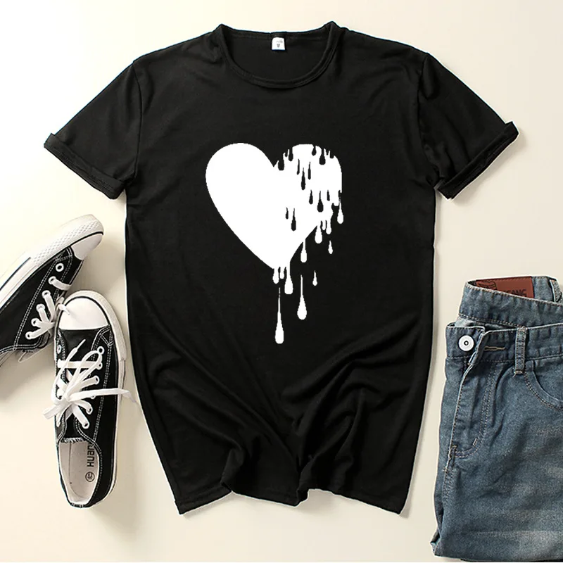 

Melted Heart Print Women T Shirt Short Sleeve O Neck Loose Women Tshirt Ladies Fashion Tee Shirt Tops Camisetas Mujer