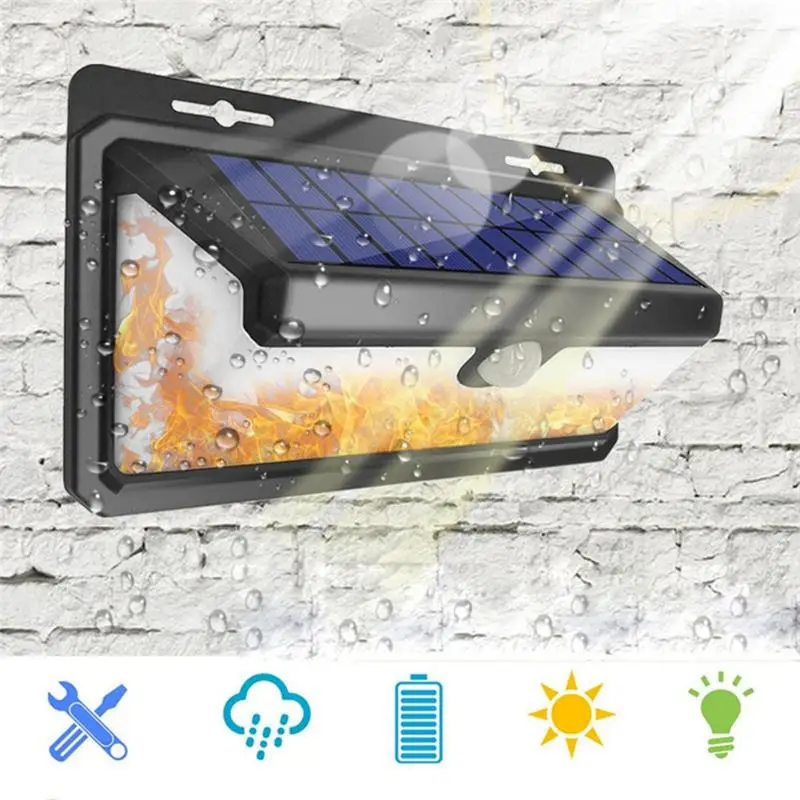 158 Led 3 Modes Sensor Solar Light Garden Outdoor LED Flame Lamp Security Waterproof Door Solar Wide Angle Lighting Wall Lights
