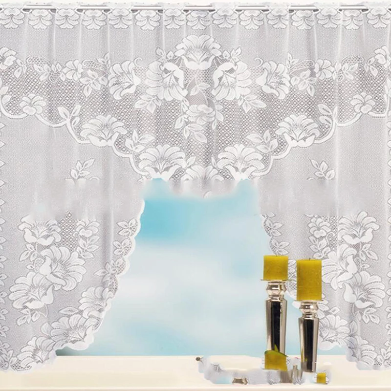 

1pc 120x105cm European White Translucent Coffee Curtain Warp Knitted Curtains Kitchen Tulle Lace Sheer Jacquard Bedroom Curtains